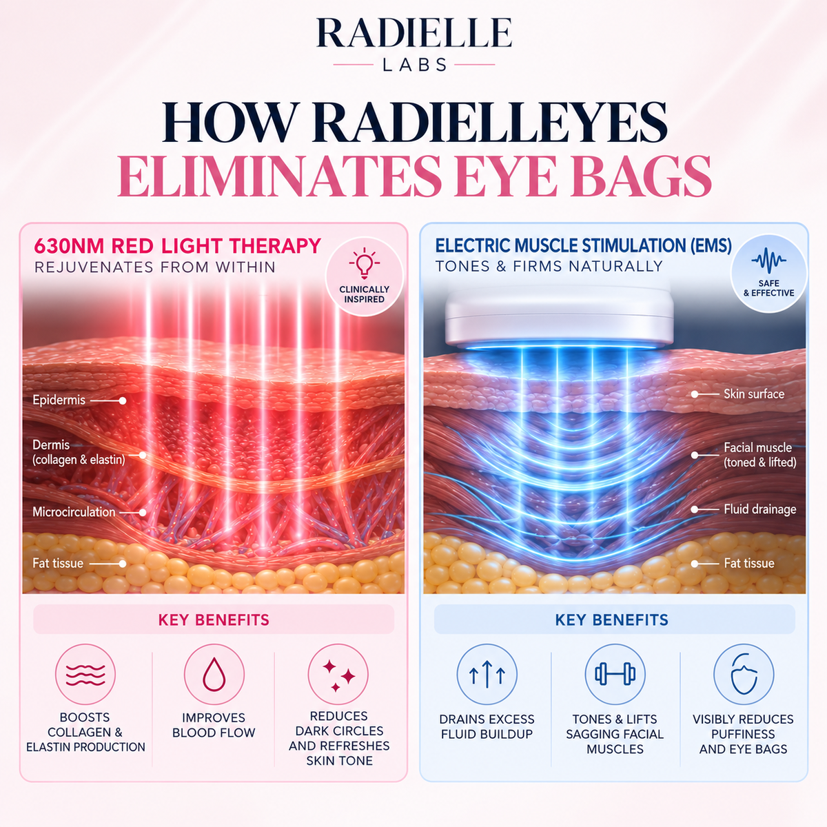 2-in-1 Red Light Therapy + EMS To Erase Eye Bags